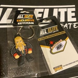 AEW Chris Jericho Micro Brawler Keychain & Welcome to Las Vegas lapel pin bundle